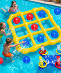 Two-In-One Inflatable Pool Game Center With Giant Floating Tic Tac Toe And Cross Ring Toss Epic Water Fun for kids in pool