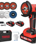 Power Through Demanding Jobs With This Heavy Duty 3 Inch Cordless Angle Grinder featuring blades, batteries, and charger.
