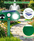 Solar Powered Outdoor Animal Deterrent With Motion Activated Ultrasonic Alerts And LED Strobe Lights in garden setting