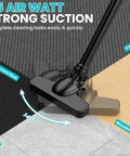 Cordless Handheld Vacuum Cleaner With 500W Motor, showing 65 air watt suction on various floors