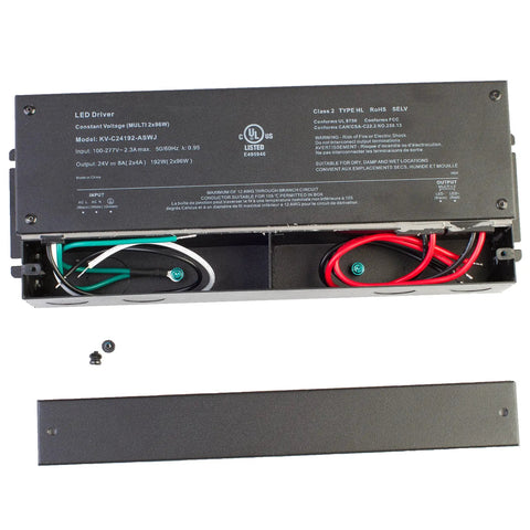 24V 192W LED Power Supply Driver Non Dimmable Multi Channel Output 96W Per Channel Waterproof Wet Location shown with open cover