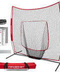 7 By 7 Foot Baseball And Softball Practice Net For Backyard Batting And Pitching Portable Red Bow Frame Net With Ground Stakes