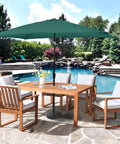 Heavy Duty 19 Pound Outdoor Umbrella Base Stand For Patio Tables And Tilt Freestanding Umbrellas in garden setting by poolside
