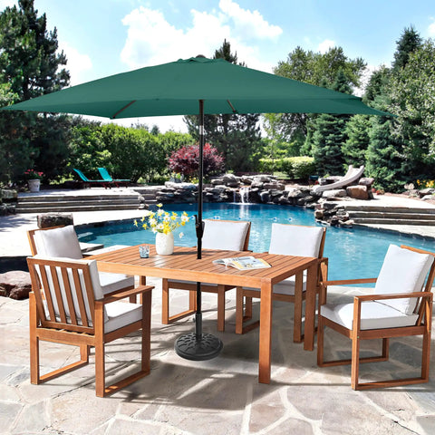 Heavy Duty 19 Pound Outdoor Umbrella Base Stand For Patio Tables And Tilt Freestanding Umbrellas in garden setting by poolside