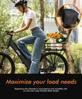 Woman riding a Cityone 26 Inch Electric Bike for Adults with 750W Peak Power, step through frame, carrying flowers on rear rack, black