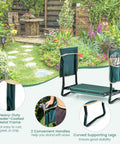 Foldable Garden Kneeler And Seat With 8 Inch Wide EVA Foam Pad, Heavy Duty Garden Stool With Two Big Tool Pouches shown in garden