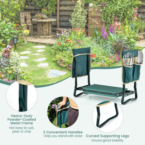 Heavy Duty Foldable Garden Kneeler And Seat With Soft Foam Pad Converts From Kneeler To Bench Includes Two Tool Storage Bags