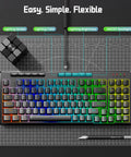 94 Key Wired RGB Gaming Keyboard Delivering Crisp Mechanical Feel And Snappy Anti Ghosting Action Alongside Four Custom Macro Keys And Large Numpad For A Truly Squad Approved Desk Setup displayed on black mat with grid.