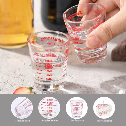 Two Pack Shot Glass Measuring Cup Set With Thick Base, Multi Unit Liquid Measuring Cup For Espresso And Drinks showing 30ml scale
