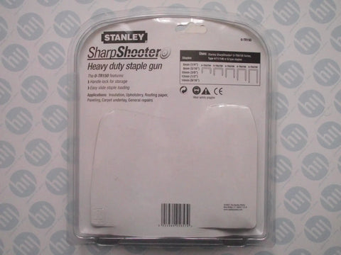 Packaging of SharpShooter Heavy Duty Staple Gun showcasing product details. Compact design for home improvement and upholstery.