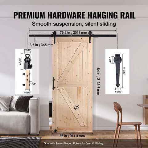 36 Inch By 84 Inch Spruce Wood Barn Door Hardware Kit For Smooth Sliding Interior Doors Space Saving Barn Door Track System Easy Install Rustic Modern Home Decor