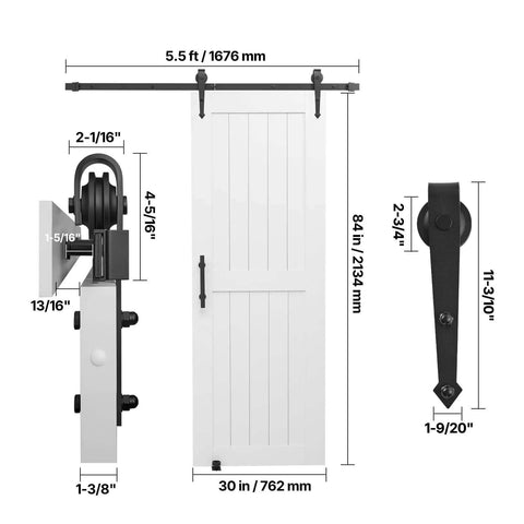 Sliding Barn Door Kit With Hardware 30 By 84 Inch MDF Panel Water Resistant PVC Coating Easy To Install Quiet And Smooth Sliding H Frame Design