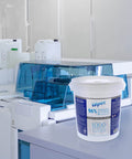96 Percent Isopropyl Alcohol Wipes 4000 Count Bulk Pack For Cleanrooms Labs And Sensitive Equipment Electronic Tech Wipes SMS Cloth Economy Size 4 Pack in a lab setting.