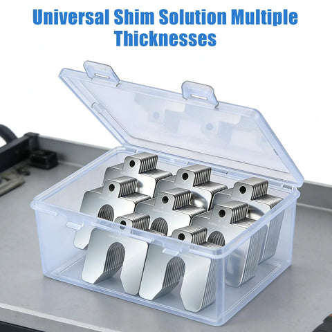 96 Piece Slotted Stainless Steel Shim Kit For Leveling And Precision Fit 2X2 Inch Shims in storage box