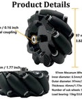 Product details of Premium 97mm Mecanum Wheel, 4WD Omnidirectional Wheels DIY Robot Parts with 4mm Metal Coupling Motor Connector