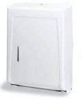 White Sam plastic multi-fold towel dispenser cabinet, front view.