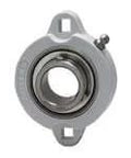 Front view of MBLX4W two-bolt flange ball bearing 20 mm ID narrow inner ring, 440C stainless insert, white PBT plastic housing