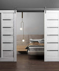 Sturdy Double Barn Door Kit 48 By 96 Inches In Nordic White With Frosted Glass 13 Foot Rail Hangers Beefy Build Track