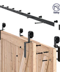 9 Feet Bypass Sliding Barn Door Hardware Kit for Double Wooden Doors with Single Track, carbon steel rail, easy installation