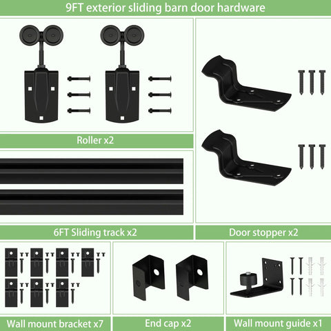 Black Exterior Sliding Barn Door Hardware Track Kit Heavy Duty Outdoor Weatherproof Wall Mount System Supports Up To 500 Lbs Includes Five Track Brackets For Single Barn Doors Durable All Weather Coating.