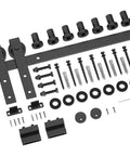 9FT Sliding Barn Door Hardware Kit for Single Doors up to 54 Inch, Heavy Duty Carbon Steel Track with hardware pieces shown