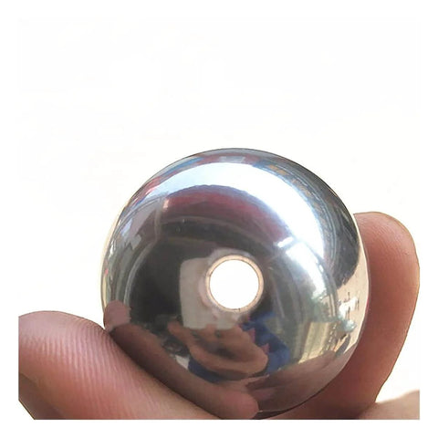 Close-up of 9mm 304 stainless steel solid piercing ball with 3mm hole, part of 10pcs Through Hole Steel Balls 304 Stainless Steel set