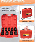 Red case with 9 Pcs Axle Nut Hub Impact 1/2" Drive Socket 29 30 31 32 33 34 35 36 38mm Socket Set, shown open and closed.
