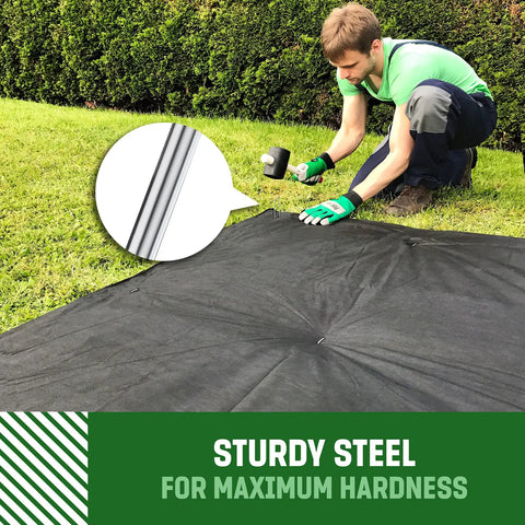 Heavy Duty 6 Inch Galvanized Landscape Staples Pack Of 50 Pro Grade Lawn Ground Spikes And Stakes For Weed Barrier Fabric And Landscaping, Rust Free And Extra Strong Steel For All Weather being installed