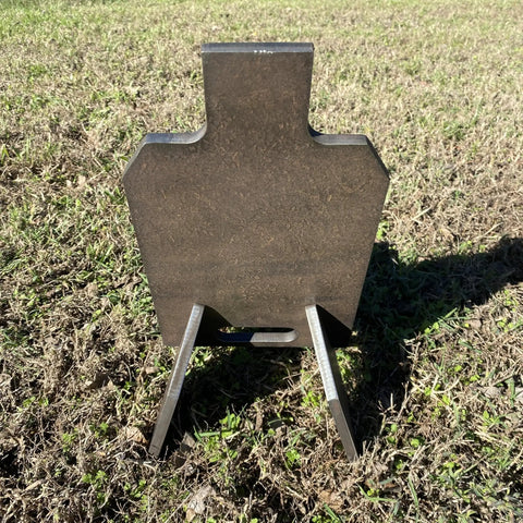 Beefy Three Eighths Inch Hardened Steel Shooting Target 7x12 IDPA Size with Metal Ground Stand outdoors