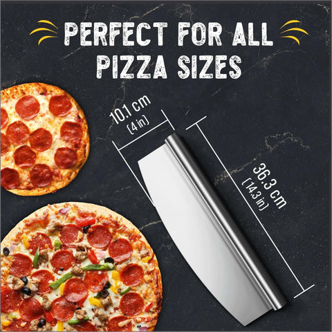 Rocker pizza cutter blade, 14-inch stainless steel with plastic blade sheath, kitchen tool