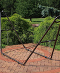 Bronze Heavy Duty Outdoor Hammock Stand For 9 To 14 Foot Hammocks with Chains, 550 Pound Capacity, on brick patio