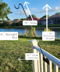 Heavy Duty 34 Inch Deck Shepherd Hook For Vertical Spindled Railings Hangs Bird Feeders And Flower Baskets Rock Solid Steel Hanger displayed by railing.