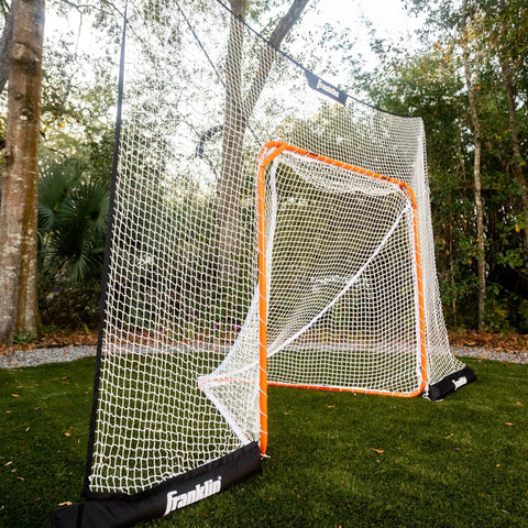 Lacrosse Goal Backstop Net No More Chasing Balls 12 Foot By 9 Foot For Backyard Practice Keeps Balls In Play with polyester netting