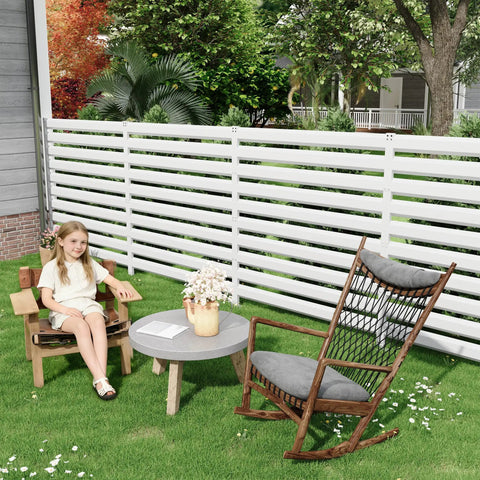 42 Inch High By 38 Inch Wide Three Panel Air Conditioner Fence Panels For Outdoor Privacy Screens Pool Equipment Enclosure And Trash Can Screens Kit Easy Install For Backyard Patio White Heavy Duty Steel With Waterproof Coating in a garden setting with a seating area.