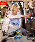 Family using Backseat Car Organizer With Kick Mats And Tablet Holder, 9 Pocket Back Seat Protector For Kids, 2 Pack