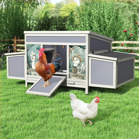 Wooden Chicken Coop With Nesting Boxes And Roosting Bars 59 Inches Large Outdoor Poultry Hutch For Backyard Weatherproof Hen House