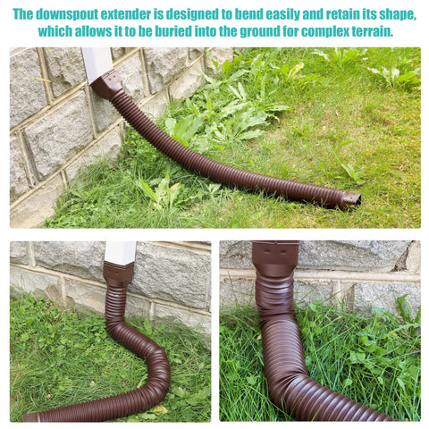 2 Pack Flexible Downspout Extensions With Diverter, Extendable From 21 To 58 Inches, Brown, Drain Pipe Connector For Most Residential Downspouts, Bendable To Redirect Rainwater And Shield Foundations, Built Tough And Easy To Install