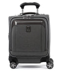 Front view of 16-inch Underseat Spinner Tote with USB Port in Vintage Grey, showing smooth 360-degree wheels and precision glide system.