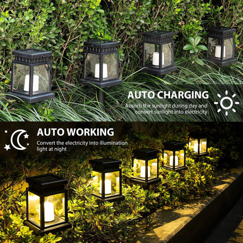 Eight Pack Solar Lantern Lights Outdoor Waterproof LED Hanging Lanterns With Candle Effect For Garden Patio Porch Yard Pathway Chill Mood Lighting Warm White Ambience Weather Resistant Stakes Included No Wiring Needed Easy Outdoor Decor