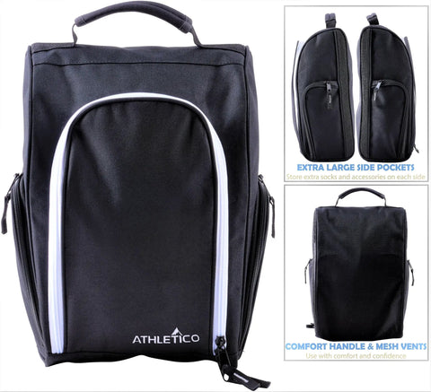 Golf Shoe Bag With Zippered Carrier And Ventilation External Pocket For Socks Tees And Accessories Easy Trunk Storage Durable