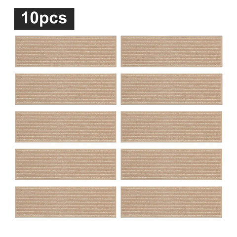 Soft Edging Stair Treads Non Slip Carpet Mats For Indoor Wooden Steps 28x9 Inch Stair Runners Set Kid And Dog Friendly With 100 Percent Polyester And TPE Backing Beige 10 Pcs, arranged in two rows