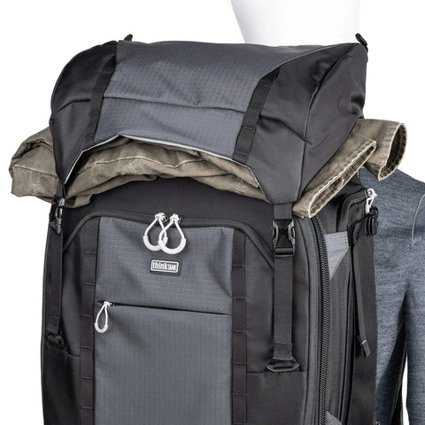 Front view of 46L Camera Backpack For Travel Photography With Expandable Front Pocket For A 16 Inch Laptop And Gear Adjustable Foam Dividers