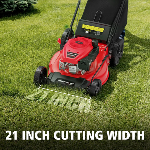 2-In-1 Push Lawn Mower With 144cc OHV Engine For Mulching And Bagging, Lightweight With High Wheels, Easy Assembly, 6 Cutting Heights, Powerful Yet Easy To Maneuver For Small To Medium Yards, Mow Like A Boss, 21-inch red mower on grass
