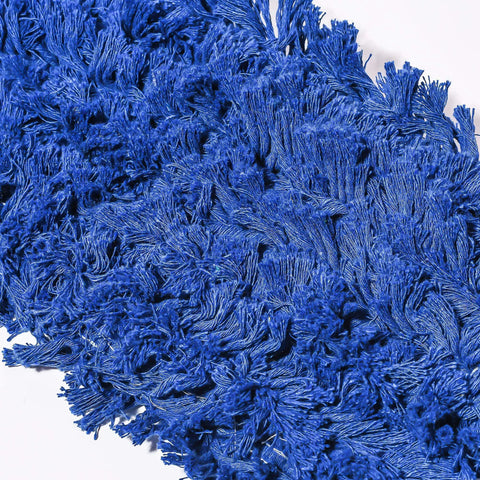 Close-up of blue washable head for No Sweat Cleanup With This Commercial Grade Dust Mop And Sturdy Wood Handle Featuring Washable Head For Sweeping Hardwood Laminate Tile Store And Warehouse Floors Blue.