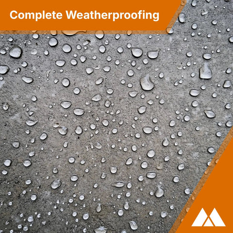 Heavy Hitter Concrete And Paver Sealer 20 Gallon Drum Creates A Slick Semi Gloss Wet Look Finish on wet concrete surface with droplets.
