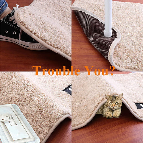 Images showing rugs curling without 10 Pack Rug Grippers Non Slip Pads For Hardwood Floors Keep Rugs From Curling And Slipping Instantly Easy To Apply Under Rug Tape For Area Rugs On Tile Laminate Marble And Concrete Floors.