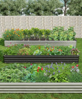 Three Two Pack Galvanized Raised Garden Bed Kit 9x3x1ft Durable Rust Resistant Planter Boxes with plants on grass