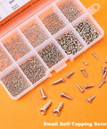1000 Piece Mini Screw Kit Set With Self Tapping Micro Screws In M1 To M1.7 Sizes Phillips Pan Head Nickel Plated