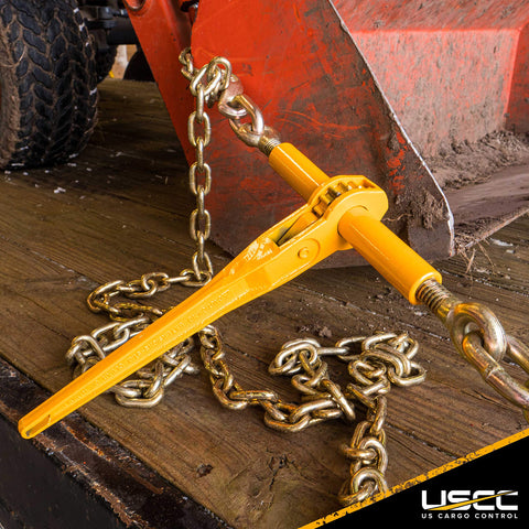 2 Pack Heavy Duty Ratchet Load Binders for 3/8 to 1/2 Inch Grade 70 Chain, 12,000 Lbs Working Load Limit on flatbed