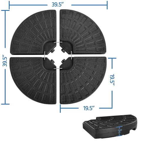 Top view of Heavy Duty Four Piece 13 Liter Water And Sand Filled Cantilever Offset Outdoor Umbrella Base Stand For Patio, showing dimensions.